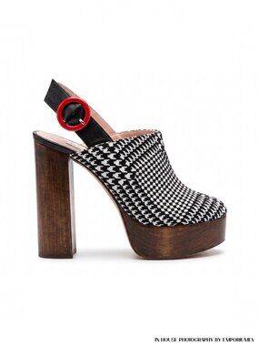 Leandra Medine Platform Houndstooth Clog Mules Size EU 38